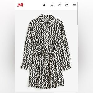 H&M Black and White Patterned Tie Belt Dress